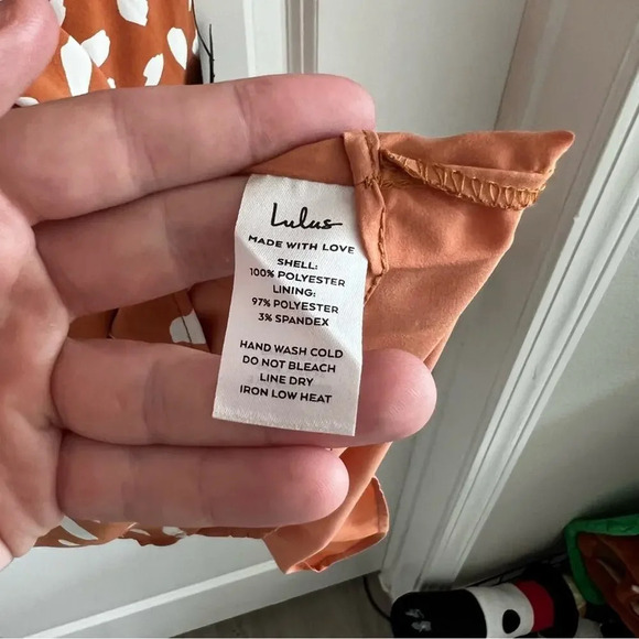 B98 NEW Lulu’s Oh My Darlin' Orange Print Puff Sleeve Mini Dress - Picture 6 of 8